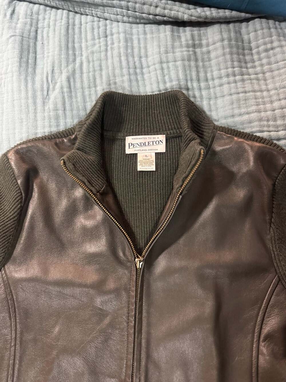 Vintage Pendleton Leather & Merino Wool Mixed Media Bomber Jacket Large